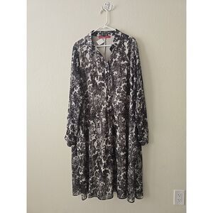 Marina Rinaldi Women's Grey Damiere Button Down Printed Dress XL